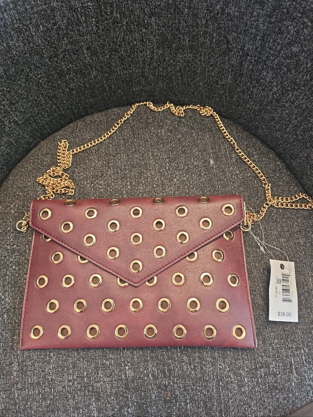 NWT Falls Creek Burgundy Crossbody Or Clutch Purse Gold Chain Strap & Grommets